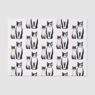 Retro Modern Black and White Cat and Kitten Tissue Paper