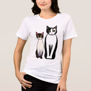 Retro Modern Black and White Cat and Kitten Tri-Blend Shirt