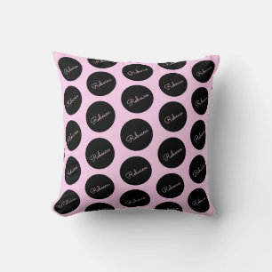 Retro-modern Black & Pink Polka Dot Design Cushion