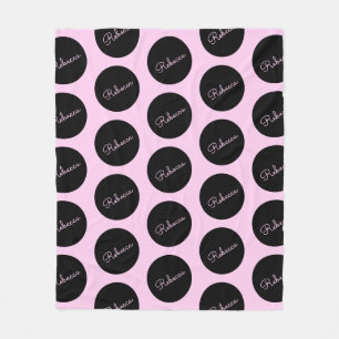 Retro-modern Black & Pink Polka Dot Design Fleece Blanket
