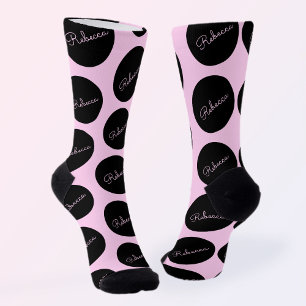 Retro-modern Black & Pink Polka Dot Design Socks