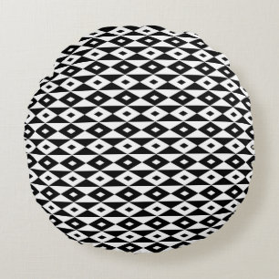 Retro Modern Black White Diamond Shape Pattern Round Cushion