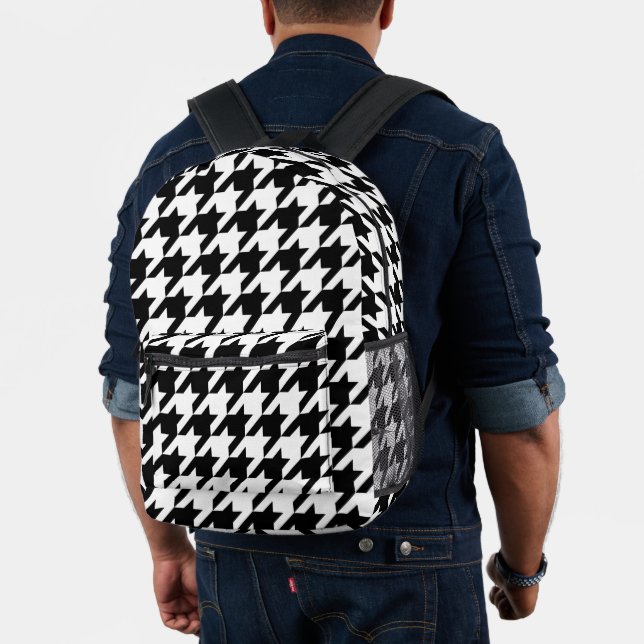 Retro Modern Black White Hounds-tooth Weaving Printed Backpack (Insitu (Model))