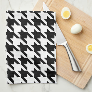 Retro Modern Black White Hounds-tooth Weaving Tea Towel
