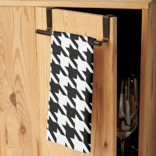 Retro Modern Black White Hounds-tooth Weaving Tea Towel