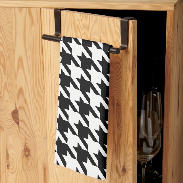 Retro Modern Black White Hounds-tooth Weaving Tea Towel (Thirds Fold)