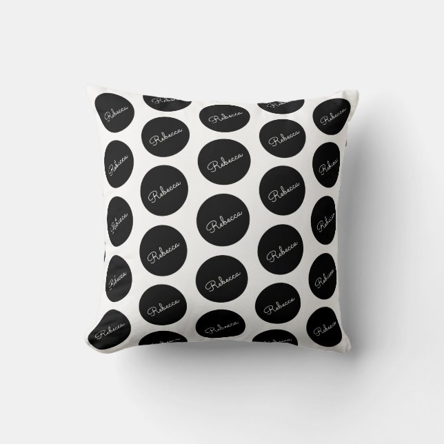 Retro-modern Black & White Polka Dot Design Cushion (Front)