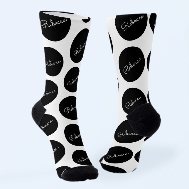 Retro-modern Black & White Polka Dot Design Socks (Creator Uploaded)