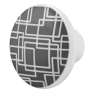 Retro Modern Blanched Slate Squares On Storm Grey Ceramic Knob