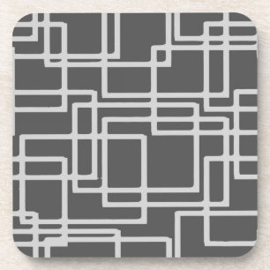 Retro Modern Blanched Slate Squares On Storm Grey Coaster