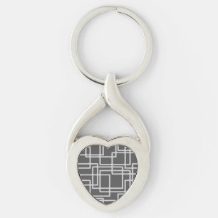 Retro Modern Blanched Slate Squares On Storm Grey Key Ring
