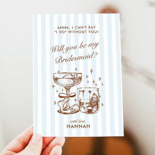 Retro Modern Blue Bridesmaid Proposal Card