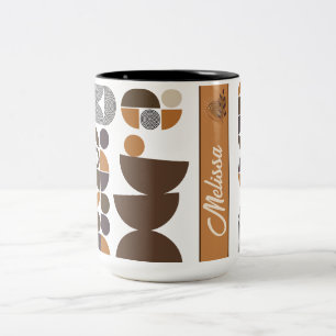 retro modern boho style colourful geometric patter Two-Tone coffee mug