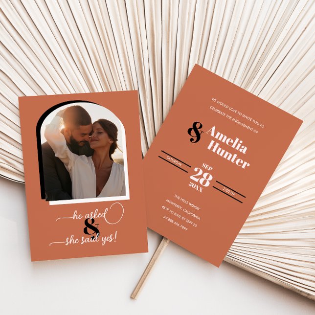 Retro Modern Boho Terracotta Engagement Invitation (Creator Uploaded)