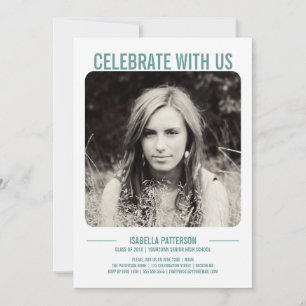 Retro Modern Bold Graduation Party Photo   Teal Invitation