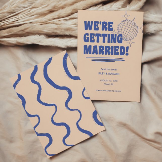 Retro Modern & Bold Typography Blue Wedding Save The Date (Creator Uploaded)