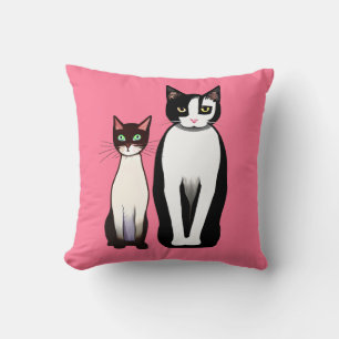 Retro Modern Cat and Kitten on Fuchsia Pink Cushion