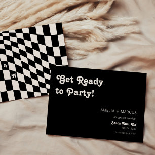 Retro Modern Chic Black Chequered Save the Date Invitation