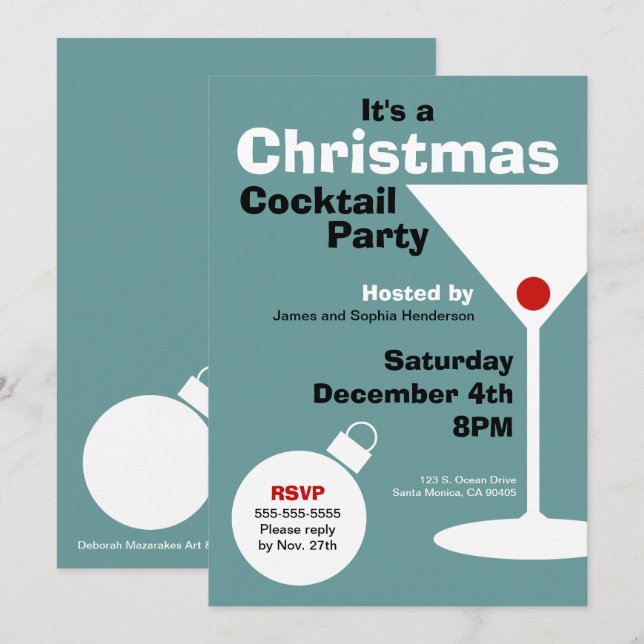 Retro Modern Christmas Party Invitation (Front/Back)