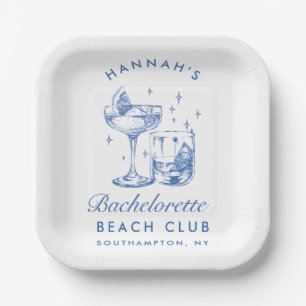Retro Modern Cocktail Bachelorette Blue Paper Plate