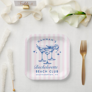Retro Modern Cocktail Bachelorette Blue Paper Plate