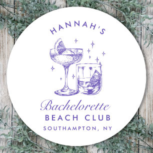 Retro Modern Cocktail Bachelorette Purple Classic Round Sticker