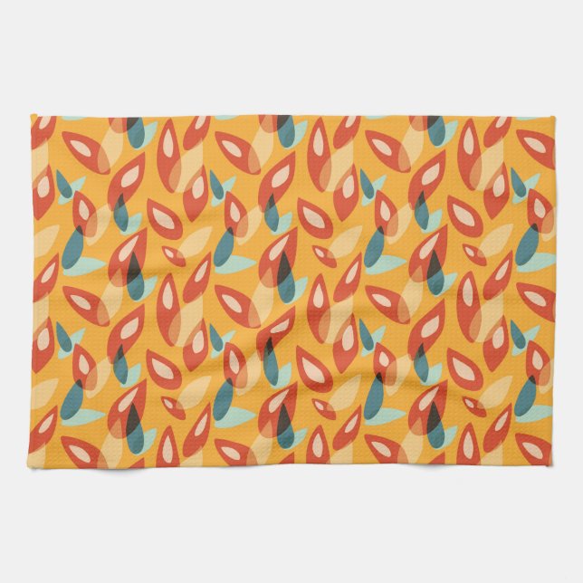 Retro Modern Cool Geometric Yellow Orange Pattern Tea Towel (Horizontal)