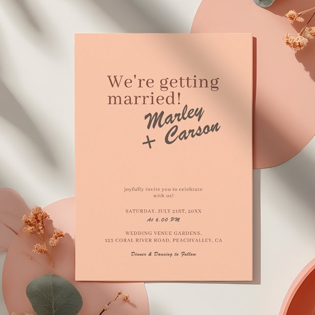 Retro Modern Coral Peach Funky Wedding Invitation (Creator Uploaded)
