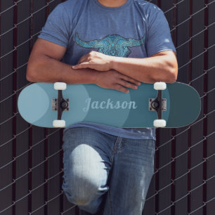 Retro Modern Curves Blue personalised  Skateboard