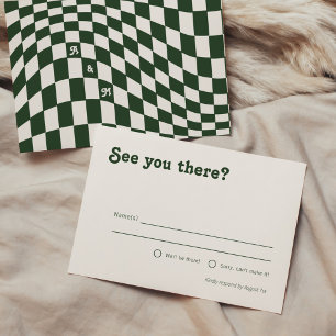 Retro Modern Dark Green Chequered RSVP Enclosure Card