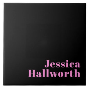 Retro-modern Editable Text   Black & Pink Ceramic Tile