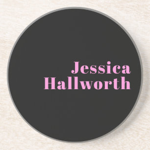 Retro-modern Editable Text Black & Pink Coaster