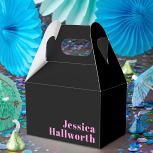 Retro-modern Editable Text Black & Pink Favour Box