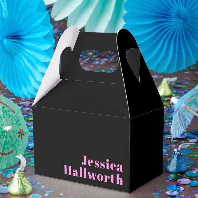 Retro-modern Editable Text | Black & Pink Favour Box (Party)