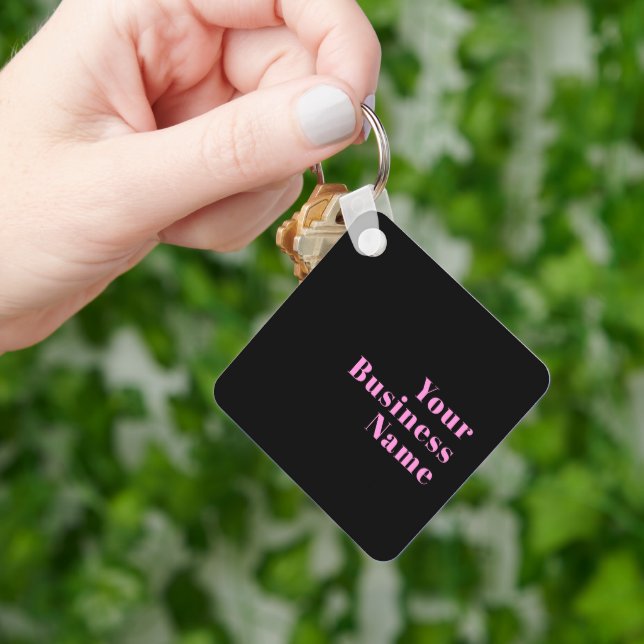 Retro-modern Editable Text | Black & Pink Key Ring (Hand)