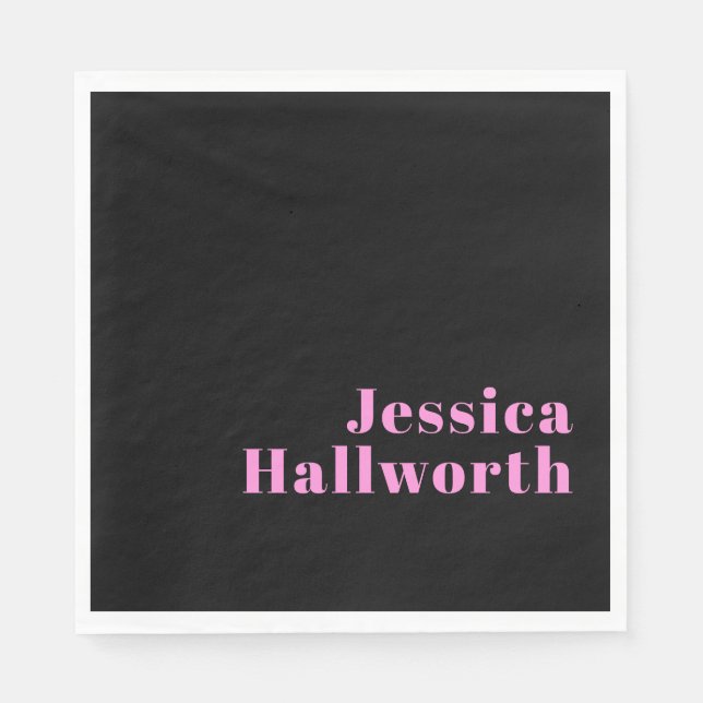Retro-modern Editable Text | Black & Pink Napkin (Front)