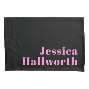 Retro-modern Editable Text   Black & Pink Pillowcase