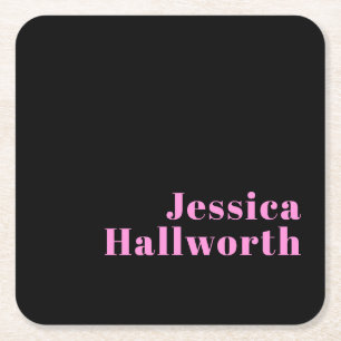 Retro-modern Editable Text Black & Pink Square Paper Coaster