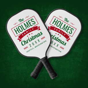 Retro Modern Family Christmas Pickleball Paddle