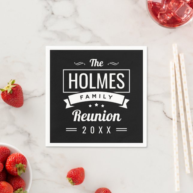 Retro Modern Family Reunion Logo Napkin (Insitu)