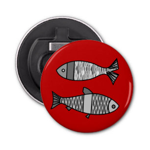 Retro Modern Fish, Deep Red and Grey / Grey Bottle Opener