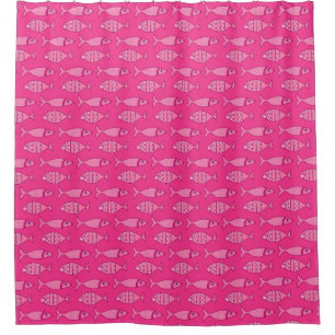 Retro Modern Fish, Fuchsia and Light Pink Shower Curtain