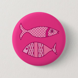 Retro Modern Fish, Fuchsia, Light Pink, Deep Pink 6 Cm Round Badge