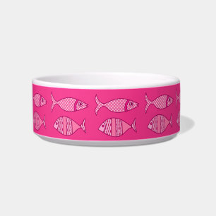 Retro Modern Fish, Fuchsia, Light Pink, Deep Pink Bowl
