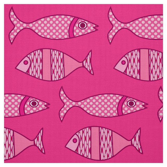 Retro Modern Fish, Fuchsia, Light Pink, Deep Pink Fabric (Swatch)
