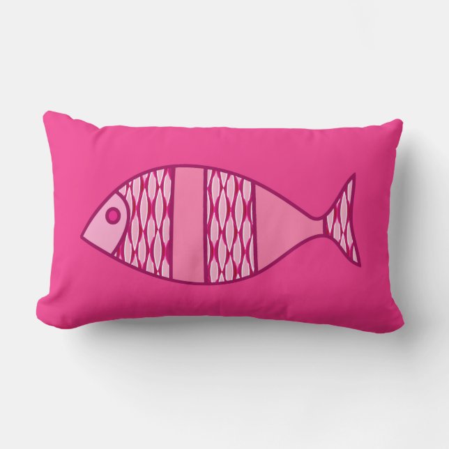 Retro Modern Fish, Fuchsia, Light Pink, Deep Pink Lumbar Cushion (Front)