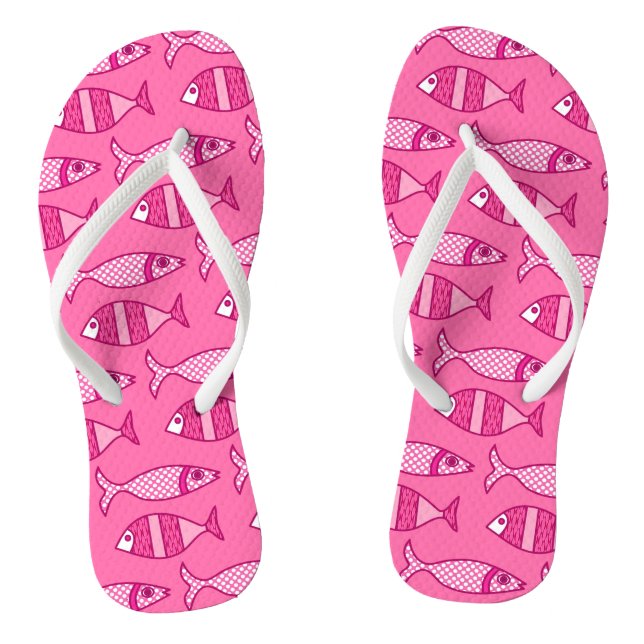 Retro Modern Fish, Fuchsia, Light Pink, Deep Pink Thongs (Footbed)