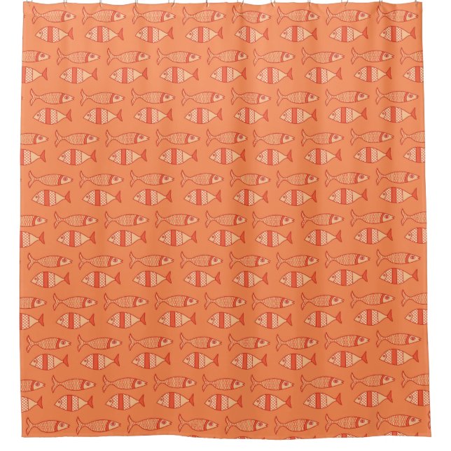 Retro Modern Fish, Light Coral Orange & Tangerine Shower Curtain (Front)