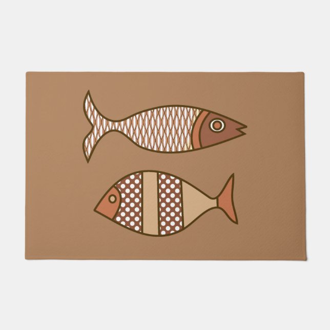 Retro Modern Fish, Tan, Beige and Light Brown Doormat (Front)