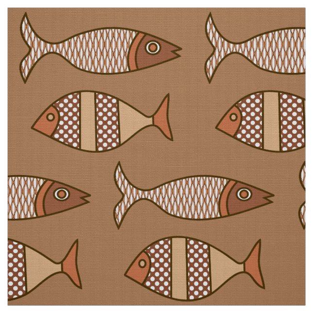 Retro Modern Fish, Tan, Beige and Light Brown Fabric (Swatch)